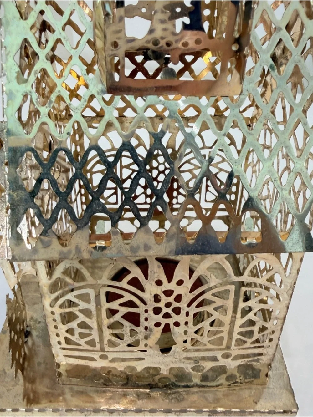 Vtg Brass Filigree Church Tea Light Votive Candle Holder 7.5